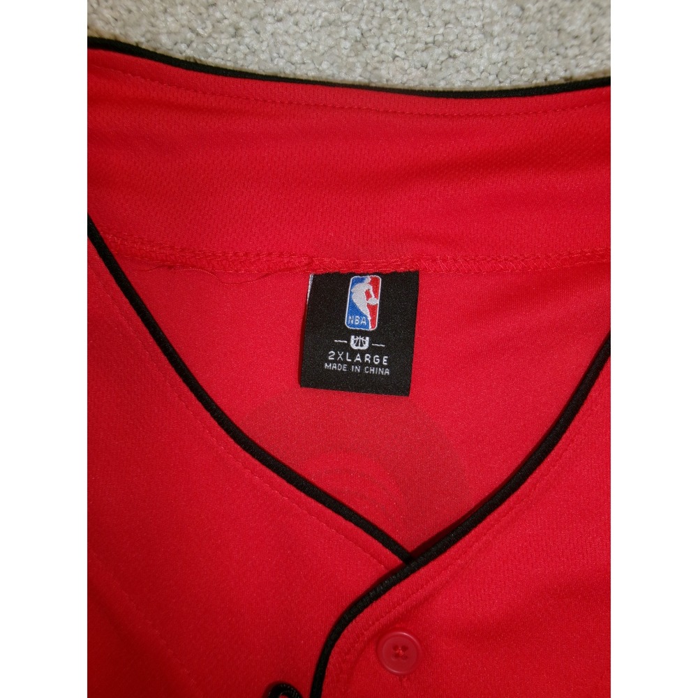 NBA Chicago Bulls Baseball Jersey Mens 2XL Red Button Front Short Sleeve Shirt - Picture 2 of 5